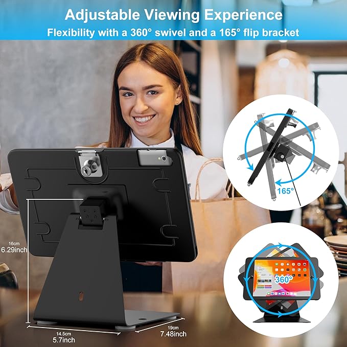 iPad Kiosk Stand 10.2-inch (9th/8th/7th Gen) – Aluminum Lightweight Anti-Theft Locking Countertop Stand with Keyed Enclosure, 360° Swivel & Flip for Customer Display, POS Holder, Commercial-Grade