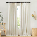 NICETOWN Natural Linen Curtains for Bedroom, Back Tab & Rod Pocket with Pleat Tab Privacy Added Curtains & Drapes with Light Filtering Window Treatments for Living Room, W52 x L95, 2 Panels