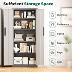 Greenvelly Metal Storage Cabinet, 63" H Locking Metal Storage Cabinet with Doors and 4 Shelves, Lockable Steel Cabinets for Kitchen, Bedroom, Living Room, Office (White Grey)