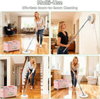 2025 Upgraded Gen 2 Spin Mop and Bucket Set with 4 Swivel Wheels for Easy Rolling, Separates Clean & Dirty Water, Floor Mop with 6 Washable Mop Heads for Wood, Tile, Vinyl, Baseboards - Pink