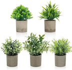 Artificial Potted Plants Set of 5, Realistic Faux Greenery in Cement Pots for Home Office Desk Bookshelf Decor, Small Fake Plants for Indoor Tabletop Decoration