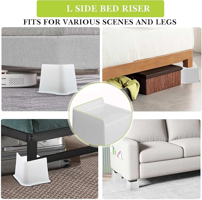 Bed Risers 1 inch, 2 inch, 3 inch, 4 inch, 6 inch, 8 inch Heavy Duty, Oversized Furniture Riser for Couch Sofa Table Chair Leg Frame Dorm, Support up to 6000 Lbs (White 4 Pack, 4 inch)