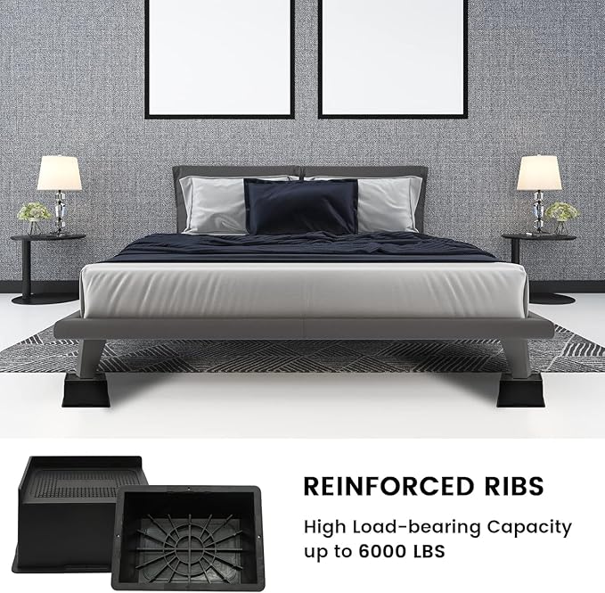 Bed Risers 3 Inch Heavy Duty, Oversized Furnitures Risers 3 inch Support 6000 lbs, Bed Table Rising Blocks, Fits for Couch, Sofa, Chair, Furniture Lifts (6 Inch Black 8 Pack)