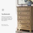 Signature Design by Ashley Glarrison Farmhouse 5-Drawer Chest with Felt-Lined Top Drawer and Easy Glide for Bedroom, Light Brown
