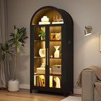 Vlsrka 71" Arched Display Cabinet with Glass Doors, Curio Cabinet with LED Light & Human Sensor, 5-Tier Display Cases for Collectibles, Storage Cabinet with Ajustable Shelf for Living Room(Black)