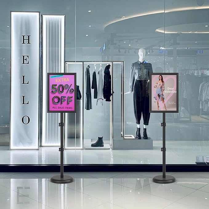 2Pack Sign Holder,11x17 inch Telescopic Adjustable Floor Sign Stand - Aluminum Openable Frame, 360° Rotatable, Suitable for Vertical and Horizontal Display - Perfect for Malls, Schools, Restaurants