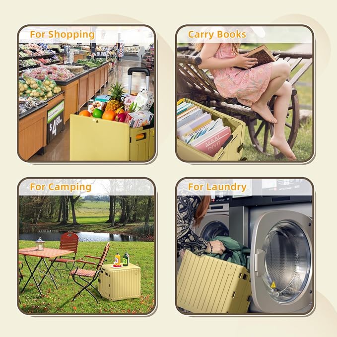 Folding Utility Cart with Wheels: Collapsible Rolling Carte for Teachers Handcart Shopping Trolley Portable Tool Box, All-Terrain Office Cart with Lid Basket Handle & Durable Frame