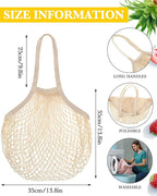 Woanger 24 Pcs Reusable Cotton Mesh Produce Shopping Bags Washable Grocery Net Portable Fruit and Vegetable Cotton String Bags Long Handle Net Tote Organizer(Long Handle)