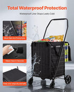 VEVOR Shopping Cart, Folding Grocery Utility Cart with Dual Baskets, Waterproof Liner & Wheels, 100 LBS Large Load Capacity, Heavy Duty Laundry Basket for Laundry, Shopping, Camping, Grocery, Luggage