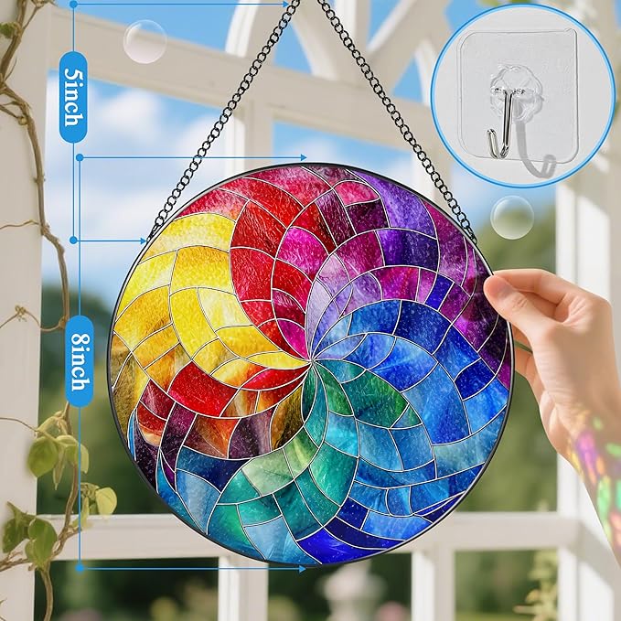 Rainbow Spiral Ornament: Stained Glass Suncatcher, Sun Catchers Indoor Window, Stained Glass Window Hanging, Christmas Ornament, Gifts for Christmas, Mother's Day, Housewarming, Birthday