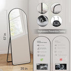 57x20 Door Hanging Full Length Mirror, Floor (Height 5.7ft just Body in1.3ft) Wall Mounted Metal Frame Arch Dressing Mirrors for Bedroom Bathroom Living Room 57 inch Black