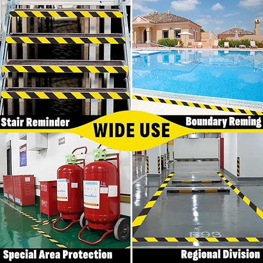 3 Roll Black & Yellow Caution Tape, 2'' x 600 FT Total Length Safety Tape, Black & Yellow Floor Marking Tapes, High Adhesive Hazard Tapes for Floors, Walls, Staircase, Pipes, Equipment, Dangerous Area
