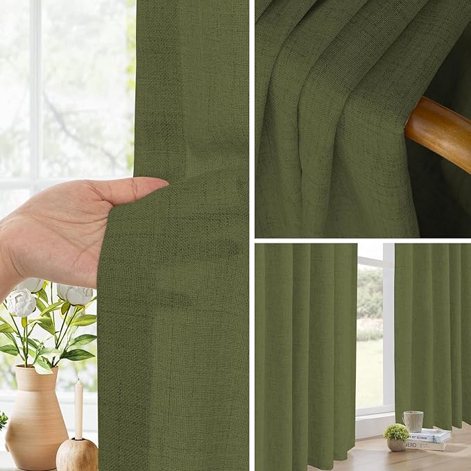 Faux Linen Semi Sheer Room Divider Curtain with Flexible Curtain Track, Light Filtering Privacy Curtain for Patio Sliding Glass Door, Room Dividing, Living Room Bedroom, Olive Green, W72xL96, 1 Panel