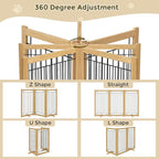 Wire Dog Gate Solid Wood Frame, Anti-Chewing, 3-Panel, 36" Height, 60" Width, Indoor Freestanding Pet Gate Foldable Wooden Dog Fences for Stairs, House, Doorway, Oak Color