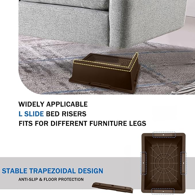 Bed Risers 2 Inch Heavy Duty,Oversized Couch Risers, Extra Wide Furniture Risers for Sofa Table Desk Headboard Chair Lifting,Rectangle Risering Blocks Support 6000 lbs(4 Pack Brown)