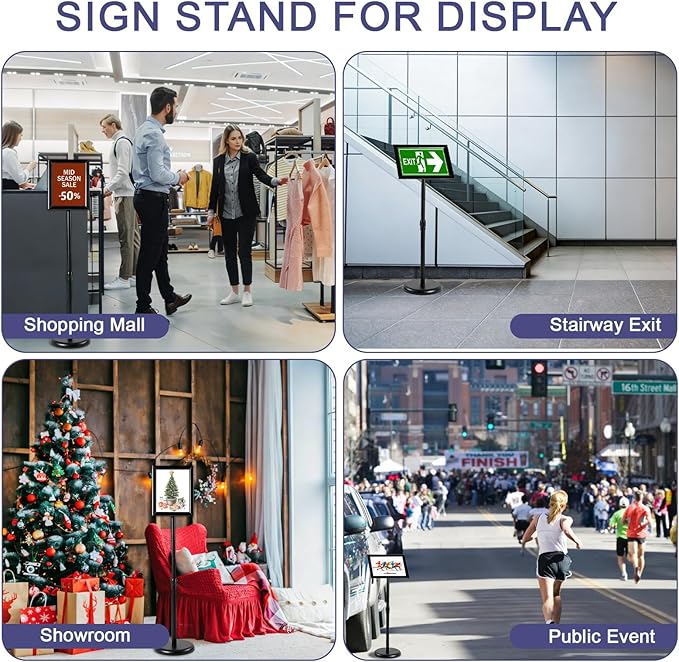 Ysglory 8.5x11 Inch Floor Standing Sign Holder Adjustable Signage Stand Heavy-Duty Snap-Open Frame Poster Stand with PVC Cover, Easy Change Display Stand for Retail, Restaurant, Events