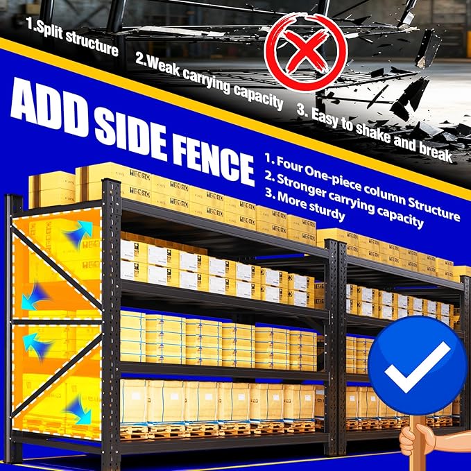 7000LBS Garage Shelving Heavy Duty, 4-Tier Metal Shelving Unit, Large Adjustable Garage shelves, Easy Assembly Utility Storage Rack Shelf for Warehouse, Basement, Pantry, 70” H×48” W×24” D, Black