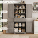 HOSTACK 71" Tall Pantry Cabinet, Farmhouse Kitchen Pantry with Storage Shelves, Barn Doors Food Storage Cabinet, Freestanding Kitchen Hutch with Large Drawer for Dining Room, Living Room, Ash Gray