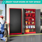 SISESOL Red Metal Storage Cabinet with Locking Doors and Shelves,Garage Storage Cabinet with Lock,Steel Locker,Lockable Cabinets for Home,Office,Shop,Garage Cabinets