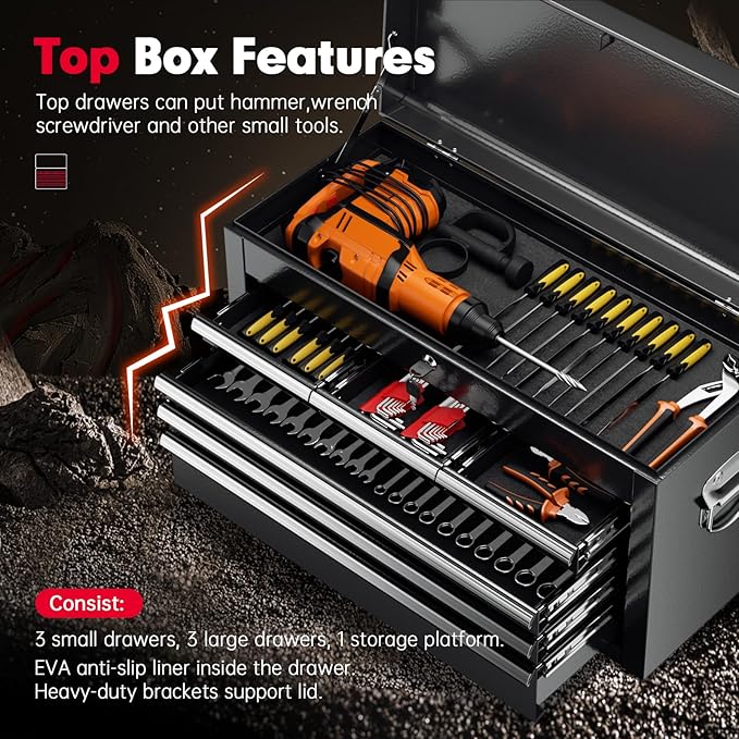 Superday Metal Tool Chest, 8 Drawer Rolling Tool Chest with Wheels, Detachable Tool Storage Cabinet with Lock for Garage, Steel Tool Cart with Liner & Hooks for Workshop, Warehouse (Black)