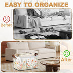 32L Large Storage Bins with Handles, Basket Organizer for Shelves, Closet, Books, Laundry & Home Decor (Flower Cluster)