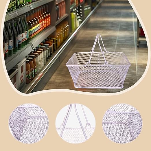 Shopping Basket Wire Portable Multipurpose Vegetables Fruit Storage with Handles for Garden Retail Store Pantry, Pink
