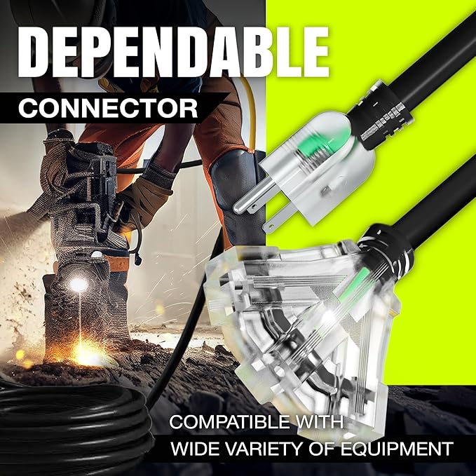 25ft Outdoor/Indoor Extension Cord 3-Outlet 12/3 Gauge Extra Heavy Duty ETL Listed, 3 Prong SJTW, Waterproof, Flexible Cold-Resistant Long Power Cord,15A 125V 1875W, Black by LifeSupplyUSA