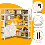 6-Shelf Corner Bookshelf, Vintage Industrial Corner Shelf Etagere Bookcase, Large Book Shelf with Metal Frame Open Storage Corner Cabinet (White-Lockers, Large)