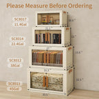 Plastic Stackable Storage Bins with Lids and Wheels, 182.4QT-45.6QT*4Tier Foldable Closet Organizers and Containers, Collapsible Clear Drawer Storage Cabinet with Doors Ivory White