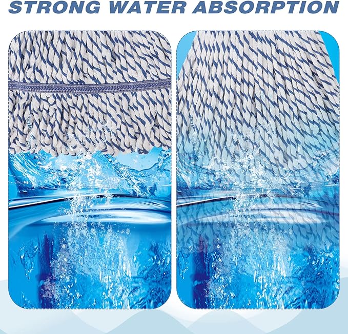 Nuogo 10 Pcs Commercial Mop Head Replacement Floor Cleaning Wet Heavy Duty Commercial Mop Refills General Cleaning(27.6 Inch,White, Blue)