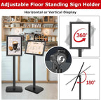 Heavy Duty Sign Holder Stand 8.5x11 Inch - Pedestal Floor Standing Sign Holder with Weighted Base - Vertical & Horizontal Poster/Menu Stand for Indoor/Outdoor Business Store Advertising, Black