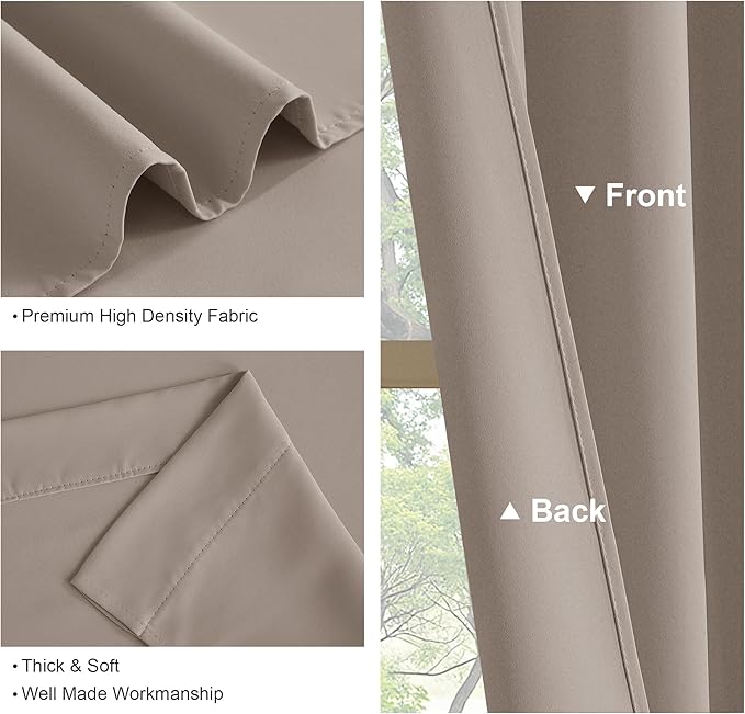 PONY DANCE Blackout Window Curtains - Rod Pocket Window Treatments Curtain Panels/Draperies Room Darkening Noise Reducing Home Fashion, Wide 42 x Long 45 inches, Light Taupe, One Pair