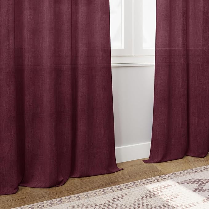Nanspring Burgundy Curtains 72 Inch Length for Living Room Semi Sheer Light Filtering Door Drapes 2 Panels Set for Kids Bedroom Light Filtering Back Tab Rod Pocket Modern Farmhouse Decor 52x72