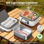 Dravel Cordless Heated Lunch Box for Men, 6.3 Cup 100W Electric Lunch Box Food Warmer with 24000mAh Battery for Self Heating, Including Cutlery, Insulated Bag and Divider for Women Adults(Grey+White)