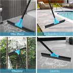 NEWE Floor Squeegee Broom with 18’’ Heavy Duty Rubber Scraper and 58.3’’ Telescopic Long Handle for Garage Concrete Bathroom Tile Shower Glass Marble Deck Window