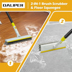 Floor Scrub Brush with 180° Rotating 50" Long Handle for Cleaning, 2 in 1 Scrape Scrubber Brush with Squeegee, Tile Tub Scrub Brushes Attachment for Clean Bathroom Deck Kitchen and Floor Wall