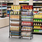 5-Tier Heavy-Duty Snack Rack Display Stand with Wheels - 300lbs Capacity, Silent Roll & Lock System, for Pantry/Retail/Office Organization