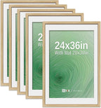 VCK 24x36 Poster Frame 5 Pack - Natural Oak, High-End Wood Picture Frames with Polished Plexiglass, Display 20x30 Photo with Mat or 24x36 without Mat, Art Gallery-Quality, Wall Hanging, Natural Oak
