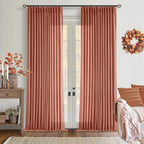 Red Clay Linen Pinch Pleated Curtains 108 Inches Long 2 Panels for Living Room Bedroom Light Filtering Drapes 108 Inch Length Terracotta Autumn Fall Semi Sheer Memory Trained Ceiling Floor Curtain