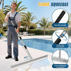 CAROD 33.4" Heavy Duty Floor Squeegee for Concrete, Industrial Silicone Blade Squeegee for Floor with 63" Stainless Handle, Anti-Splash Curved Baffle Design for Warehouse, Factory, Outdoor Use
