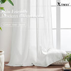 XTMYI 70 Inch Wide White Back Tab/Hook Belt Linen Cotton Sheer Curtains for Bedroom,2 Panels,96 Inch Length