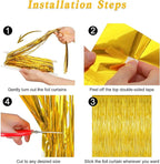 2 Pack Gold Tinsel Backdrop, 3.28 FT x 7.05 FT Metallic Fringe Curtain, Gold Color Graduation Backdrop Party Streamers, Party Supplies Door Decorations for Birthday Anniversaries