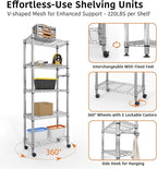 5-Tier Metal Storage Shelving Unit with Wheels, Adjustable Wire Shelf Rack with Side Handle, Stable Metal Shelves Organizer for Pantry, Kitchen and Closet,11.8" W x 23.6" D x 61" H