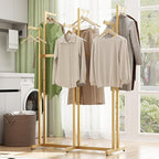 Gold Clothing Racks, Metal Clothes Rack with 6 Straight Arms, Freestanding Garment Rack for Hanging Clothes Heavy Duty, 46" to 63" Adjustable Height Retail Clothing Rack for Boutiques Display