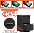 Metal Filing Cabinet With Lock, Vertical 2 Drawer Cabinet for Home Office/Legal/Letter/A4, Lockable for Hanging Files - Assembly Required/Black