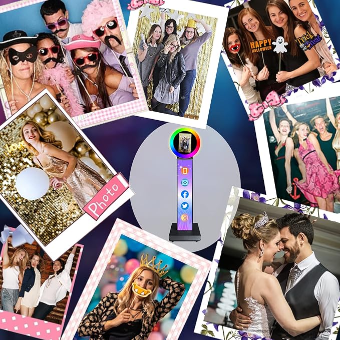Portable Photo Booth for iPad, Metal Shell Selfie Station photobooth Machine,RGB Ring Light,Custom Logo,Remote Control,for Parties,Wedding,Exhibition