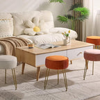 IBUYKE Velvet Round Footrest Stool Ottoman, Makeup Vanity Stool Side Table, Velvet Dressing Table Seat, Pouf Couch Stool, Golden Steel Legs, Orange LG-30J