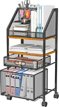 Rolling File Cart with 2 Storage Drawers Multipurpose Book Letter Organizer Carts with Lockable Wheels Wood&Mesh Rolling File Organizer Space-Saving Cart for Office Supplies