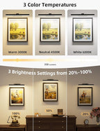 VOLISUN 16 inch Picture Lights for Wall, Rechargable Picture Light Battery Operated, 3 Color Temperatures Cordless Picture Light with Remote, Art Light for Paintings, Gallery, Portrait, 1 Pack (Black)