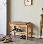 Solid Wood Shoe Bench Assembled, Shoe Rack Bench with Silicone Leather Cushion for Entryway, Living Room, Bedroom, Hallway, 11.8" x 23.6" x 16.5", Natural